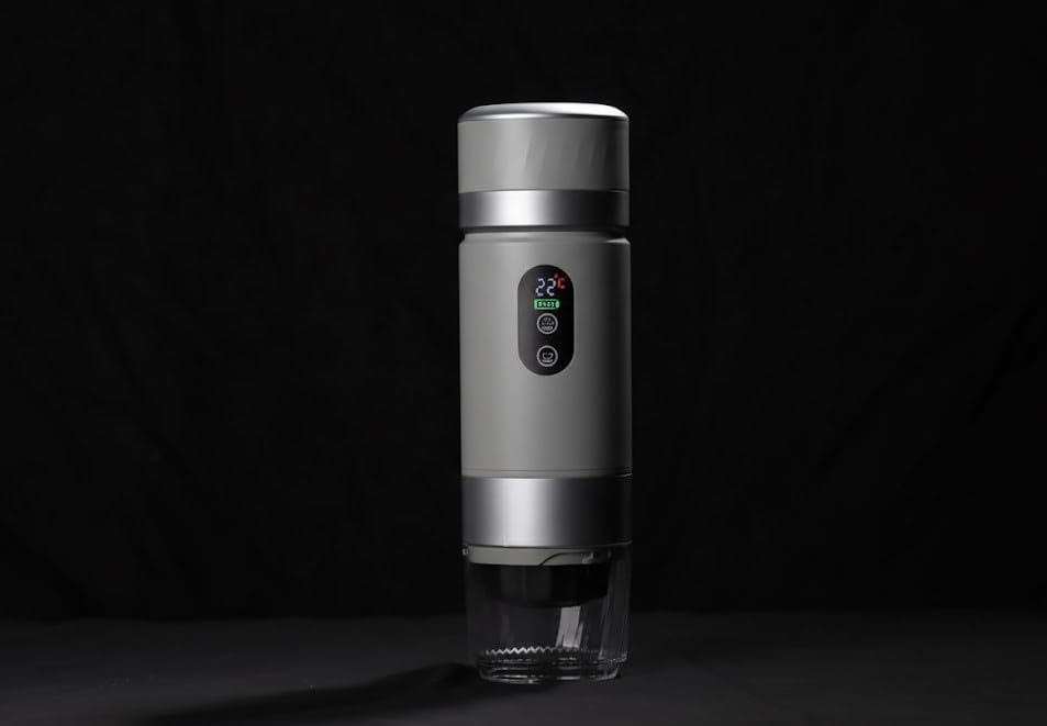 Portable Coffee Maker KF-JN-03 with Digital Display & 20 BAR Pressure – Hot & Cold Brew, Compatible with Coffee Grounds and Capsules, Compact Single-Serve Design with Transparent Cup & 60ml Tank - color: Silver