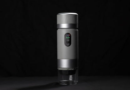 Portable Coffee Maker KF-JN-03 with Digital Display & 20 BAR Pressure – Hot & Cold Brew, Compatible with Coffee Grounds and Capsules, Compact Single-Serve Design with Transparent Cup & 60ml Tank - color: Silver