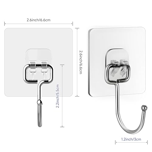 20 Pack Large Sticky Hooks for Hanging Heavy Duty, Wall Hooks Adhesive, Clear self Adhesive Hooks for Wall, Kitchen, Bathroom, Shower & Ceiling - color: 20 Large Transparent Sticky Hooks