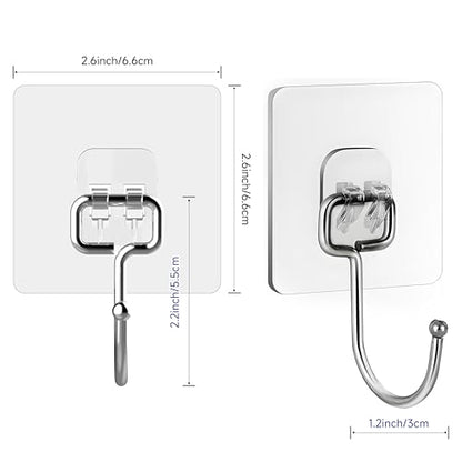 20 Pack Large Sticky Hooks for Hanging Heavy Duty, Wall Hooks Adhesive, Clear self Adhesive Hooks for Wall, Kitchen, Bathroom, Shower & Ceiling - color: 20 Large Transparent Sticky Hooks