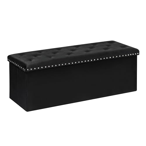 B FSOBEIIALEO Storage Ottoman Bench, Folding Tufted Ottomans with Storage, Extra Large 140L Storage Boxes Footrest Bench for Bedroom, Luxury Velvet Fabric 43 Inches Black - color: Black, size: 15.7"D x 43.3"W x 15.7"H