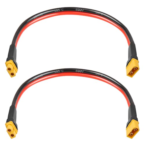 MOOKEERF 2PCS XT60 Extension Cable 10AWG 1FT XT60 to XT60 Cable with Male to Female Connector for Portable Power Station Solar Panel RC Battery - size: 1FT