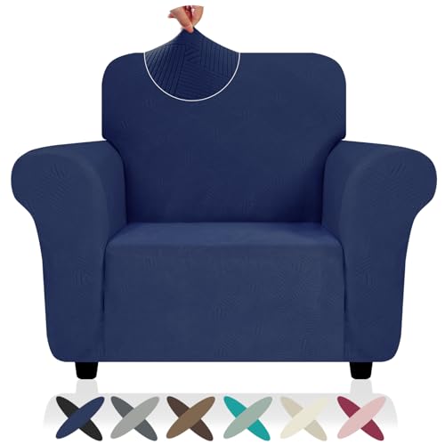 ZNSAYOTX Super Stretch Chair Slipcover (30"-47"), New Striped Sofa Chair Covers for Living Room, Dogs Pet Friendly Anti-Slip Chair Protector Spandex Armchair Slipcovers (Navy Blue, Chair) - color: - Navy Blue, size: Small (30"-47")