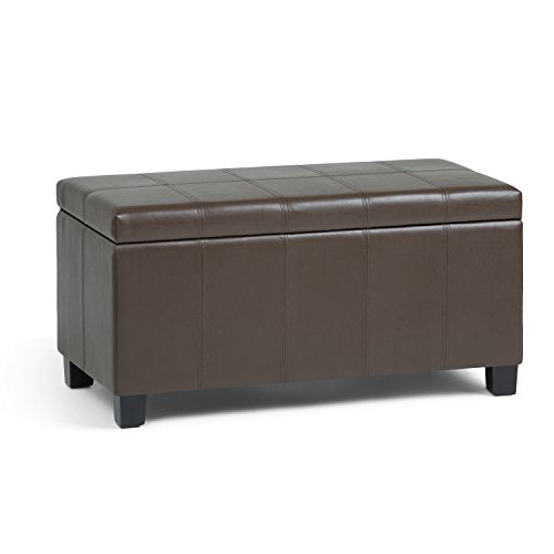 SIMPLIHOME Dover Storage Ottoman Bench - 36 inch Wide Upholstered Vegan Leather Rectangular Lift-Top Ottoman in Chocolate Brown, Contemporary Bench for Living Room with Safety Hinges - color: Chocolate Brown