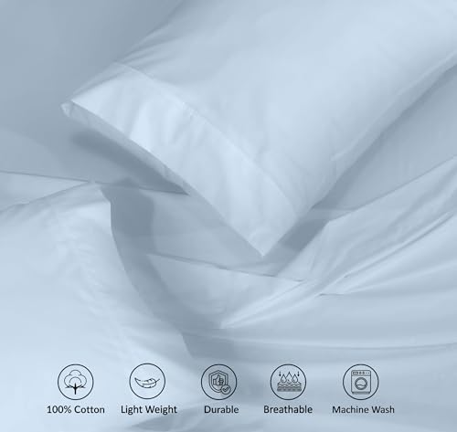 RUVANTI 100% Cotton Percale Sheets Split King Size, Baby Blue | Crisp Cooling, Deep Pocket 16", Soft Breathable & Durable, Hotel-Style, 5 Piece Set - color: Baby Blue, size: Split King