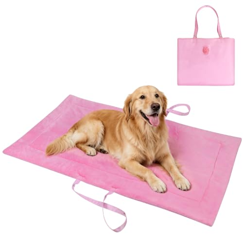 Catalonia Classic Waterproof Dog Mat, Portable Reversible Pet Travel Mat, Pet Cushion Pad with Handle for Small Medium Dogs Cats, Indoor or Outdoor, 50x27.5 inch, Pink - color: Pink, size: L(50x27.5 inch)