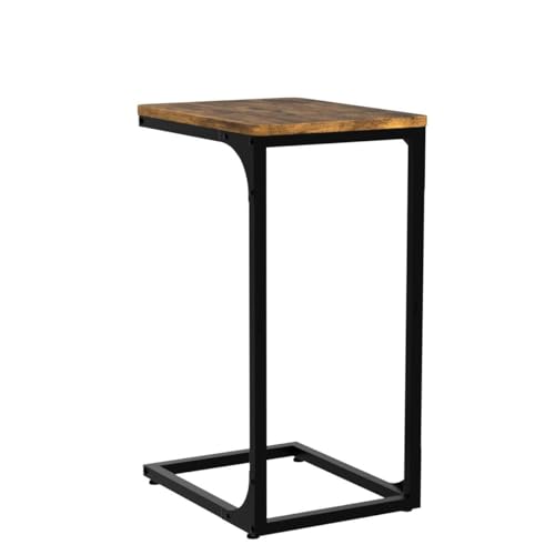 QEEIG C Table Side Table Set of 2 Living Room Sets C Shaped Couch Tray End Tables Farmhouse, Rustic Brown (017-30BN) - color: Brown, size: 11.8"W x 15.7"D x 25.6"H (2P)