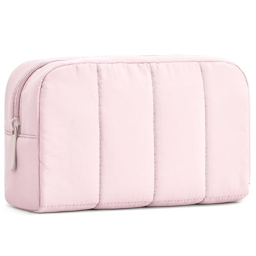 oscaurt Makeup Bag Cosmetic Bag Travel Toiletry Bag for Women Puffy Padded Cosmetic Pouch Purse Wide-open Makeup Organizer Case Travel Essentials - color: Pink