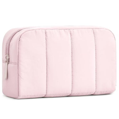 oscaurt Makeup Bag Cosmetic Bag Travel Toiletry Bag for Women Puffy Padded Cosmetic Pouch Purse Wide-open Makeup Organizer Case Travel Essentials - color: Pink