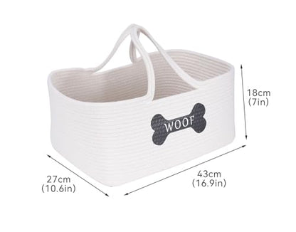 Dog Toy Basket, Cotton Rope Pet Storage Bin with Handles, Woven Organizer for Dog Toys, Leashes, Blankets, Grooming Supplies, Living Room Bedroom, Beige