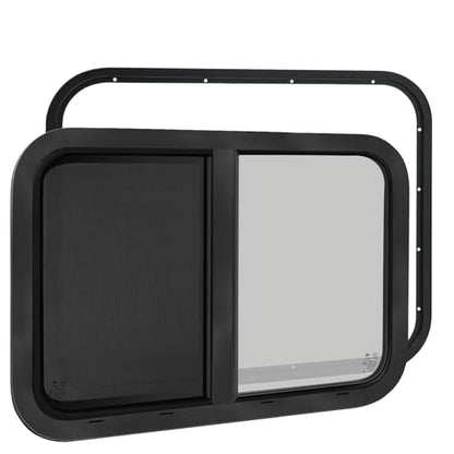 NOVINO Cargo Trailer Windows,48" Wx22 H RV Windows for Cargo Trailer/Camper/Travel Trailer with Trim Ring,Horizontal Sliding Replacement Fit 15/16" or 1-3/8" Thick Wall,Allow Error 1/16”,DOT Approved - size: 48"W x 22"H