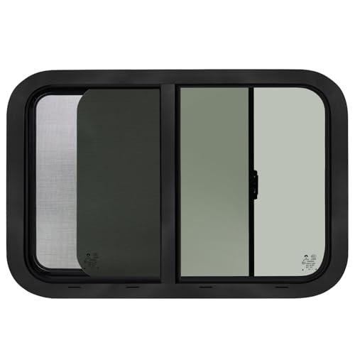 RV Window for Cargo Trailer,42" W x 22" H RV Window Replacement for Camper Travel Trailer Cargo Van,Horizontal Sliding with Trim Ring Fit 15/16" or 1-3/8" Thick Wall,Allow Error 1/16",DOT Approved - size: 42"W x 22"H