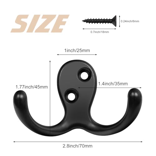Homanu 100 Pack Coat Hooks, Heavy Duty Double Prong Coat Hooks Wall Mounted with 200 Screws, No Rust Black Metal Wall Hooks for Hanging Towel, Coat, Bag, Hat, Cup, Key - color: 100 Pcs Black
