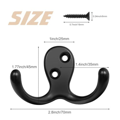 Homanu 180 Pack Coat Hooks, Heavy Duty Double Prong Coat Hooks Wall Mounted with 360 Screws, No Rust Black Metal Wall Hooks for Hanging Towel, Coat, Bag, Hat, Cup, Key - color: 180 Pcs Black