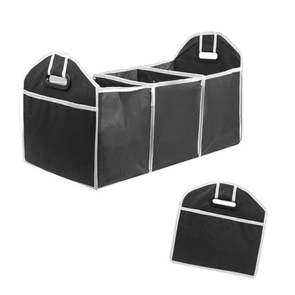 Car Trunk Folding Storage Organizer with 3 Compartments - Large Capacity Portable Waterproof Bag for Cargo Trunks, Universal Fit for SUVs, Trucks & Vans