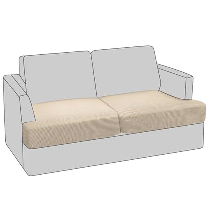 PrinceDeco Stretch T Cushion Loveseat Slipcovers Loveseat Couch Cover for 2 Cushion Sofa Seat Cover with Elastic Bottom Pets Friendly Jacquard Small Checked,Natural - color: Natural, size: 2 Cushion Sofa