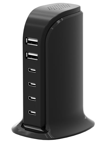 USB Charger, Charging Station for Multiple Devices 65W, Fast Charging Blocks with 4Type C Ports, Dual USB Charging Hub Organizer Multiport for iPhone, Ipad, Smartphones, Travel Accessories (Black) - color: Black