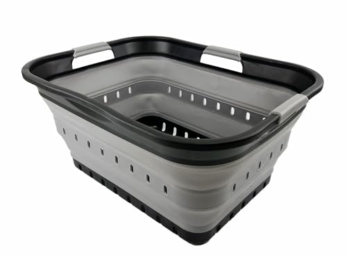 SAMMART 42L (11 gallon) Collapsible Plastic Laundry Basket - Foldable Pop Up Storage Container/Organizer - Space Saving Hamper/Basket (Black/Alloy Grey) - color: Black/Alloy Grey