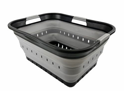 SAMMART 42L (11 gallon) Collapsible Plastic Laundry Basket - Foldable Pop Up Storage Container/Organizer - Space Saving Hamper/Basket (Black/Alloy Grey) - color: Black/Alloy Grey