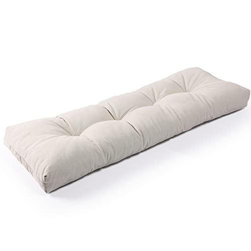 SUNROX LokGrip Non Slip Tufted Memory Foam Bench Cushion, FadeShield Water Resistant Durable Thicken Outdoor/Indoor Bench Seat Pads 59x16x4 inch, Cream - color: Cream, size: 59x16 Inch (Pack of 1)