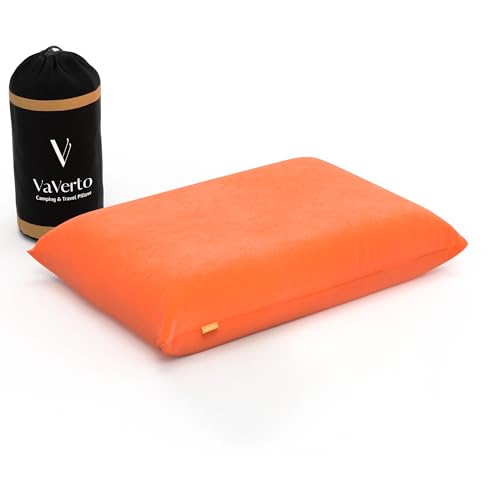 Vaverto Camping Pillow, Medium Firm Memory Foam Travel Pillow, Compressible & Portable, Breathable Washable Cover, Backpacking, Airplane & Car Travel, 12" x 18" - color: Rust
