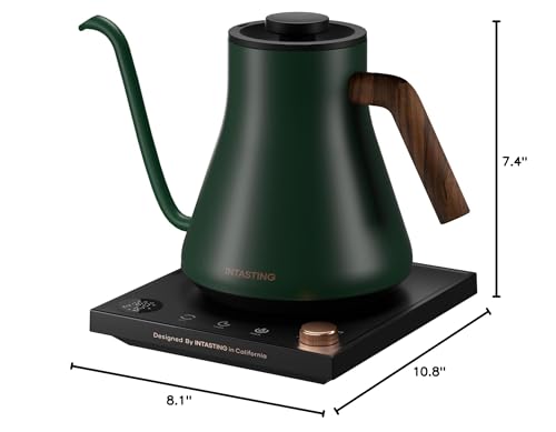 INTASTING Electric Kettles, Gooseneck Electric Kettle, ±1℉ Temperature Control, Stainless Steel Inner, Quick Heating, for Pour Over Coffee, Brew Tea, Boil Hot Water, 0.9L Hunter Green - color: Hunter Green