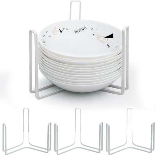 Dinnerware Bowl Plate Holder Fit for 6.5 Inches Diameters Bowl, Metal Bowl Storage Dying Display Rack for Kitchen Drawer, Countertop, Cabinet, Shelf, Cupboard (White, Large 4PCS) - color: White, size: Large 4PCS