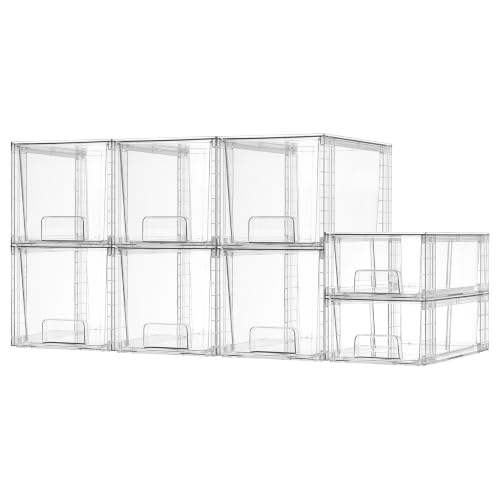 Vtopmart 8 Pack Clear Stackable Cabinet Organizers with Pull-Out Drawers, Clear Storage Drawers, 6 Medium and 2 Small for Under Sink, Pantry, Bathroom, Closet and Kitchen Storage - style: 6 Medium+2 Small