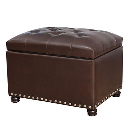 Joveco Faux Leather Storage Ottoman Bench Rectangle 24 Inch Foot Rest Ottomans (Brown) - color: Brown