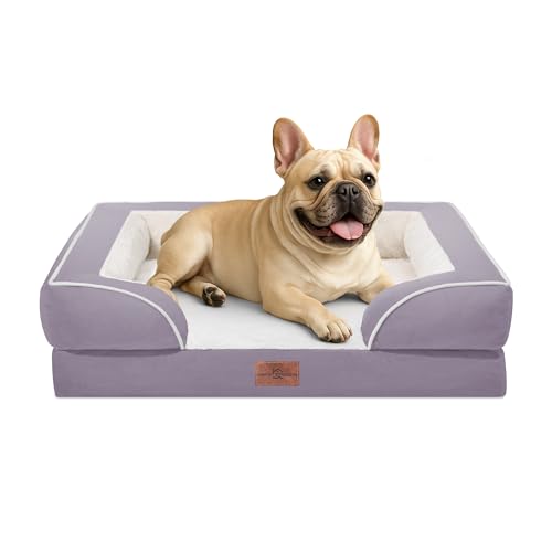 Comfort Expression Waterproof Orthopedic Dog Bed for Medium Size Dog | Supportive Egg Crate Foam Medium Pet Bed with Removable Bolsters, Dog Couch with Washable Cover & Non-Slip Bottom, 30x20 Inch - color: Purple, size: 30.0"L x 20.0"W x 7.0"Th