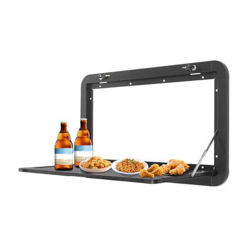 RV Folding Dining Table, 31.5‘’L x17.72‘W Wall Mounted RV Table Campervan Outside Picnic Wall Table, Folding RV Furniture Lockable 55Lbs for Campervans and Motorhomes