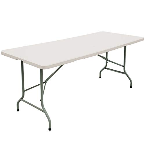 FORUP 6ft Table, Folding Utility Table, Fold-in-Half Portable Plastic Picnic Party Dining Camp Table (White) - size: 6 ft