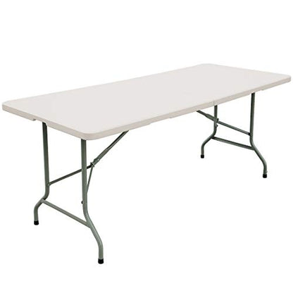 FORUP 6ft Table, Folding Utility Table, Fold-in-Half Portable Plastic Picnic Party Dining Camp Table (White) - size: 6 ft