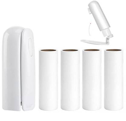 Mini Travel Lint Roller with 150 Sticky Sheets, Compact Portable Pet Hair Remover with Cover for Clothes, Travel, Small Foldable Lint Roller for Purse Car Bag Essentials (White) - color: White