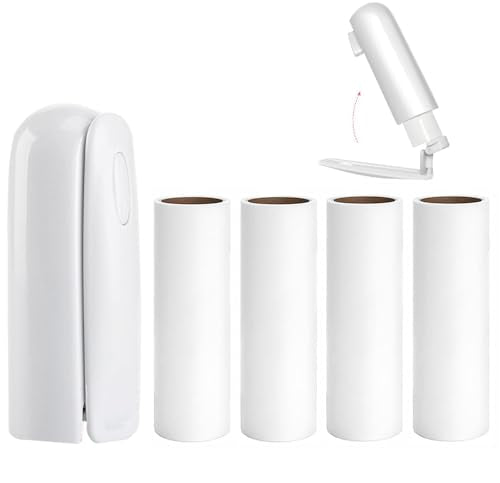 Mini Travel Lint Roller with 150 Sticky Sheets, Compact Portable Pet Hair Remover with Cover for Clothes, Travel, Small Foldable Lint Roller for Purse Car Bag Essentials (White) - color: White