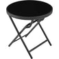 Yaheetech Outdoor Folding Side Table, Round Patio Folding End Table with Silk Tempered Glass Tabletop, Portable Small Garden Bistro Table for Garden Balcony Porch Deck, Black