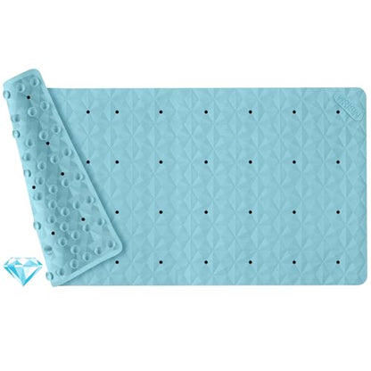 Non Slip Bathtub Mat for Bath Tub Shower Safety - Natural Rubber Mat with Suction Cups ＆ Drain Holes - BPA/PVC Free Large Bathroom Mat - Machine Washable - Unique Diamond Pattern - 17 × 35 Inch - color: Blue With Holes, size: 35" x 17" (Rectangular)