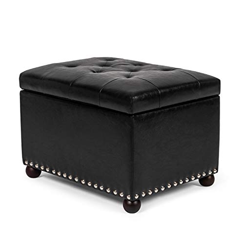 Joveco Leather Storage Ottoman, 24" Rectangle Tufted Foot Rest Stool, for Living Room Bedroom, Midnight Black - color: Midnight Black