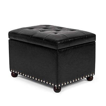 Joveco Leather Storage Ottoman, 24" Rectangle Tufted Foot Rest Stool, for Living Room Bedroom, Midnight Black - color: Midnight Black