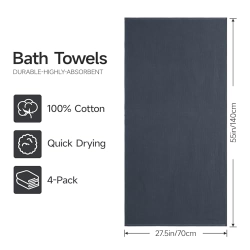 REDKISS 100% Cotton Waffle Weave Bath Towels 4 Piece - 27.5x55 Inches| Lightweight, Quick Dry & Highly Absorbent,Perfect for Spa, Gym, Travel, Guest Bathroom-Dark Gray - color: Dark Gray