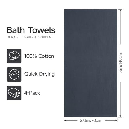 REDKISS 100% Cotton Waffle Weave Bath Towels 4 Piece - 27.5x55 Inches| Lightweight, Quick Dry & Highly Absorbent,Perfect for Spa, Gym, Travel, Guest Bathroom-Dark Gray - color: Dark Gray