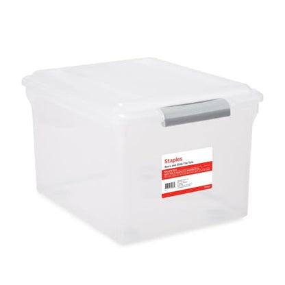 STAPLES Store & Slide Plastic File Box Latching, Letter/Legal Size, Clear, 2/Pack - color: Clear, size: 2 Pack, style: Box (Latch Lid)