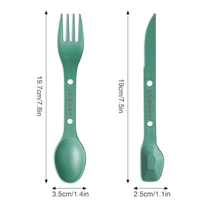 Reusable 4-in-2 Combo Camping Utensil Set, 4 Sets Spoon-Fork-Knife Travel Utensils, Portable Plastic Cutlery Backpacking Gear for Lunch Hiking Outdoor Survival (Green, Orange, Blue, Grey)