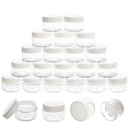 5 Gram Sample Containers with Lids, Mini Makeup Containers, Empty Plastic Travel Cosmetic Containers with Labels(50 Count, White Lid) - color: White