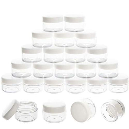 5 Gram Sample Containers with Lids, Mini Makeup Containers, Empty Plastic Travel Cosmetic Containers with Labels(50 Count, White Lid) - color: White