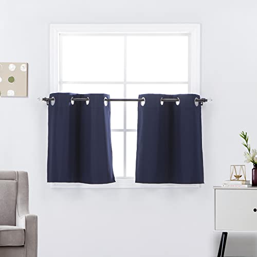 Diamond Home Linens 2 Short Panels 100% Blackout Window Treatments Tier Curtains 36 inch Length with Grommets for Kitchen Decor, Basement, Bathroom or Any Small Window, Navy - color: Navy, size: 30"W x 36"L (Pack of 2)