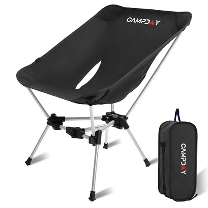 Camping Chair Backpacking Portable Hiking Ultralight Small Lightweight Folding Chair for Outdoor Camp Beach Picnic Concert, Supports 330lbs (Black,1PCS)