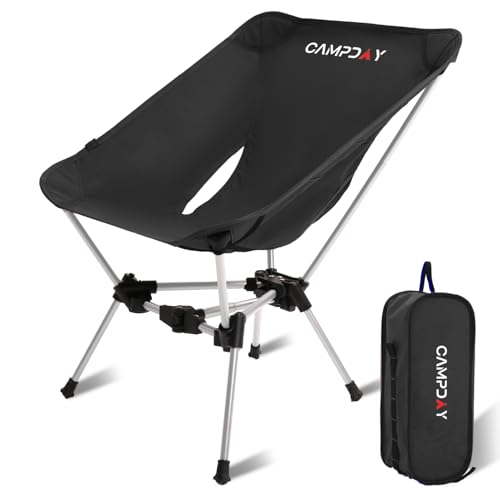 Camping Chair Backpacking Portable Hiking Ultralight Small Lightweight Folding Chair for Outdoor Camp Beach Picnic Concert, Supports 330lbs (Black,1PCS)
