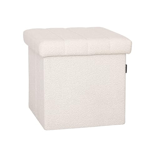 Seville Classics Cushioned Fabric Ottoman Hidden Storage Chest Footrest Chair, Padded Seat for Bedroom, Dorm, Loft, Living Room, Entryway, Hallway, White Boucle, 15.7" Cube - color: White Boucle, size: 15.7"D x 15.7"W x 15.7"H