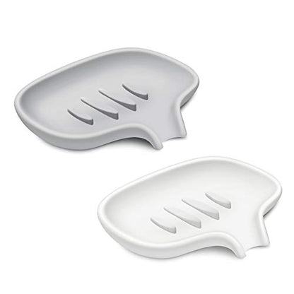 SUBEKYU Silicone Soap Dish for Bathroom,Bar Soap Holder for Shower with Draining Tray, Waterfall Soap Tray for Kitchen Sink, Set of 2 (White + Gray(Style 1)) - color: White + Gray(style 1)